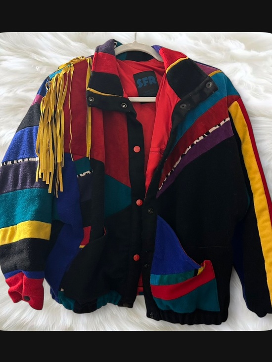 SFR Jackets & Blazers - SFR Vintage Colorblock Fringe Bomber Jacket - Multicolor